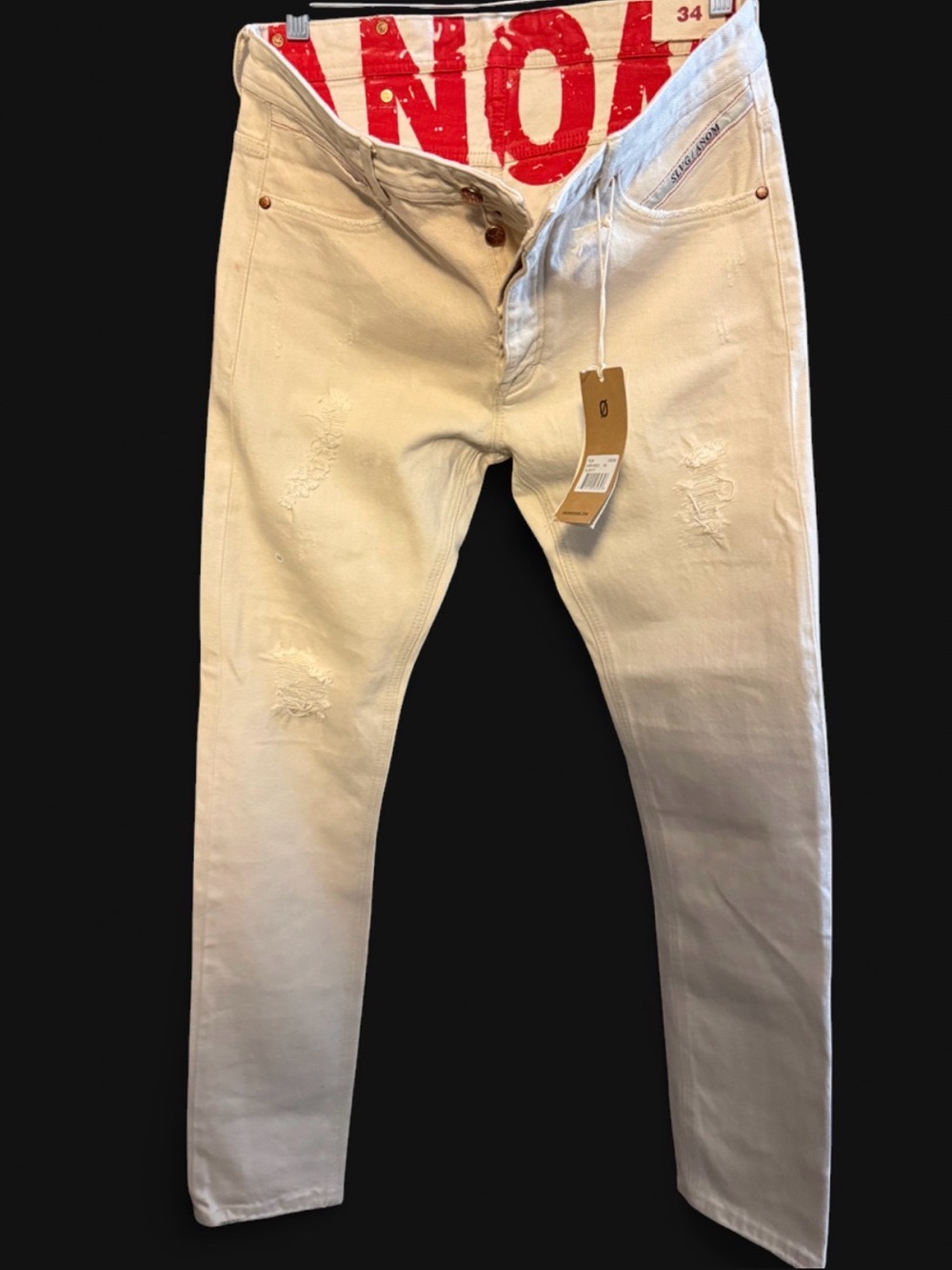 Men's Slim Fit Cream Jeans - Distressed Detail NWT size 34